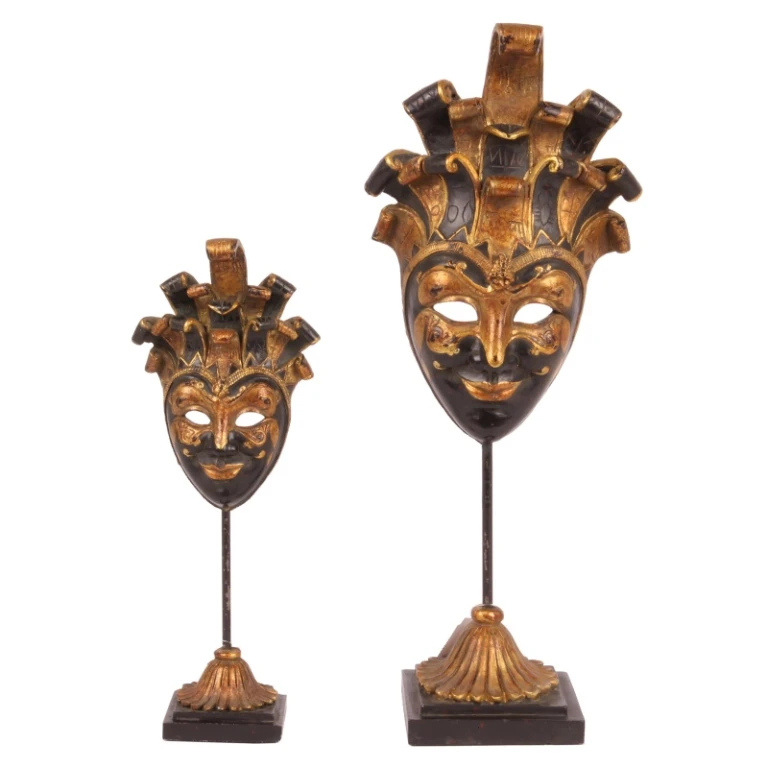 Máscara decorativa em pé - preto/ouro - 28 cm - resina artística