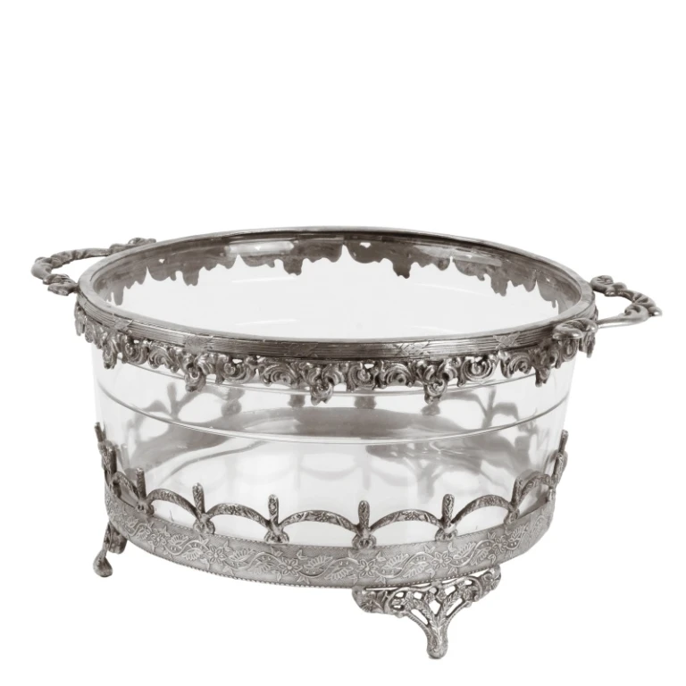Porta-velas - prata - latão e vidro - 14 cm