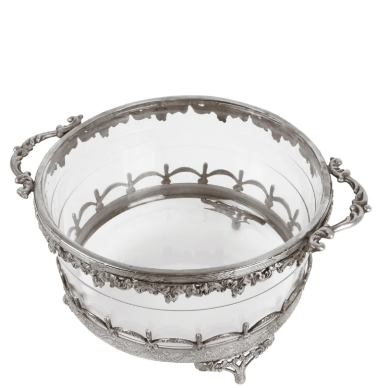 Porta-velas - prata - latão e vidro - 14 cm
