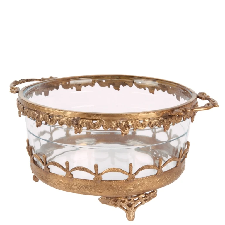 Porta-velas - dourado - latão e vidro - 14 cm