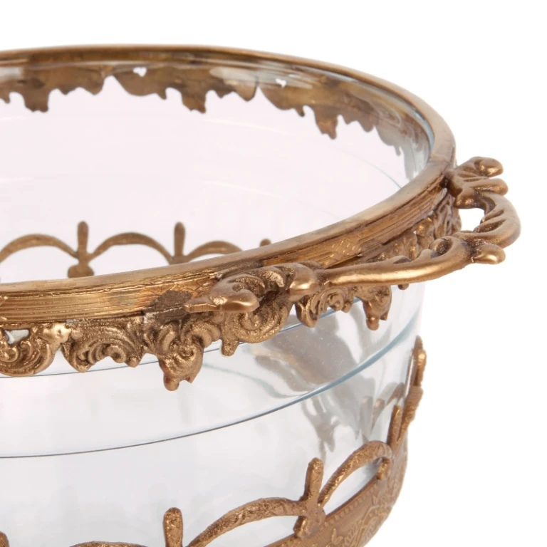 Porta-velas - dourado - latão e vidro - 14 cm