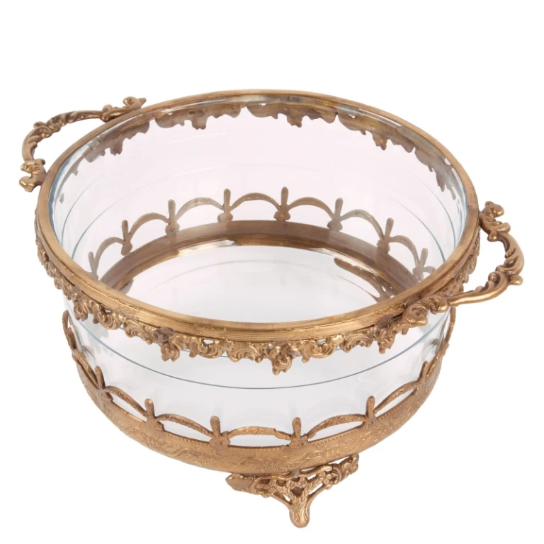 Porta-velas - dourado - latão e vidro - 14 cm