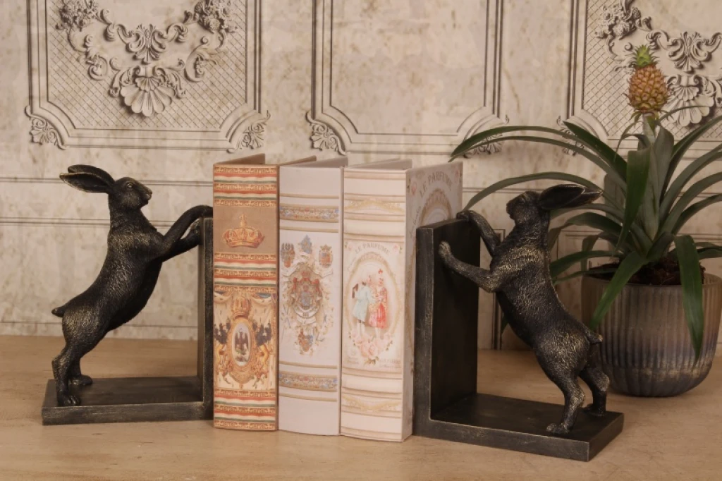 Suporte de Livro Coelho - dourado - resina artística - 1 unidade