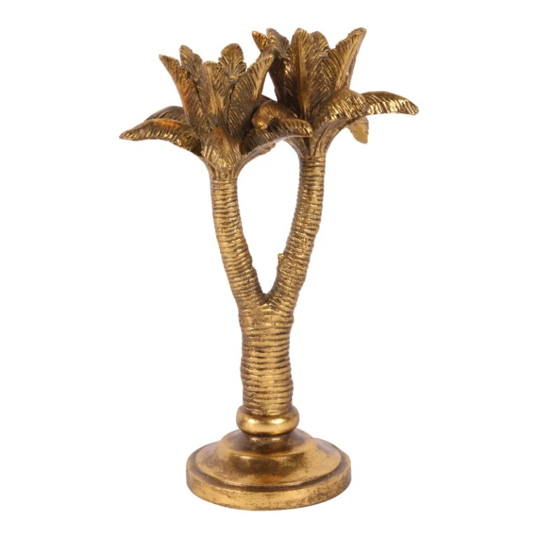 Castiçal Palma - 24 cm - dourado - resina sintética