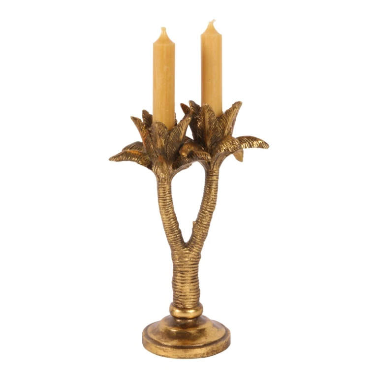 Castiçal Palma - 24 cm - dourado - resina sintética