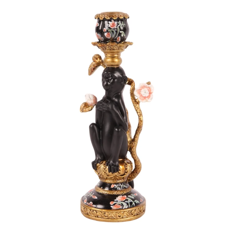 Castiçal Macaco - 25,5 cm - preto - resina sintética
