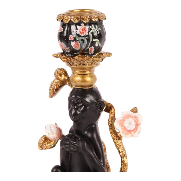 Castiçal Macaco - 25,5 cm - preto - resina sintética