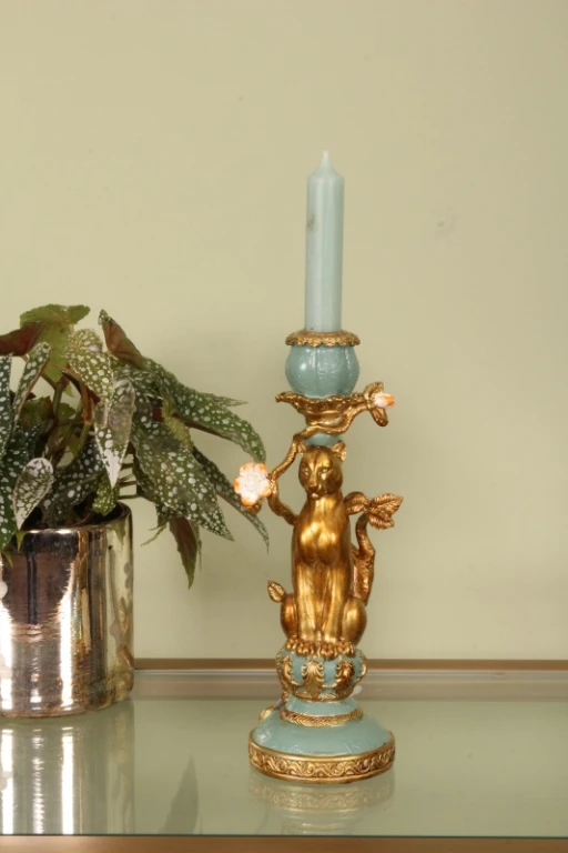 Castiço Leopardo - 25,5 cm - dourado - resina sintética