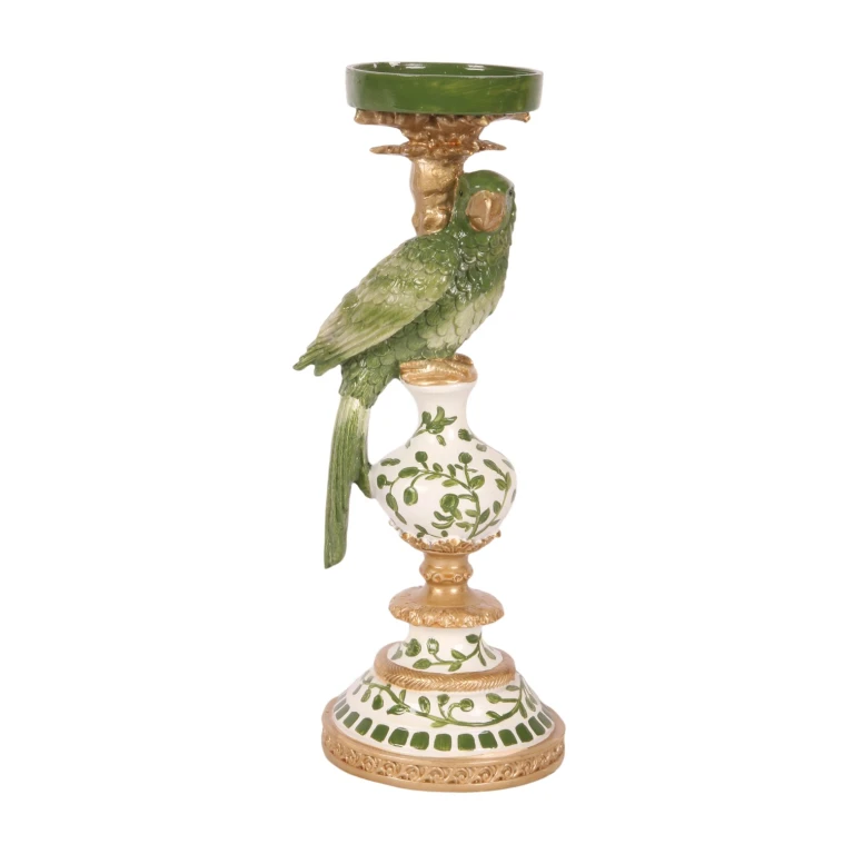 Castiçal Papagaio - 32 cm - verde - resina sintética