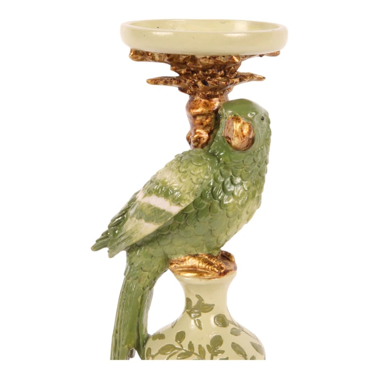 Castiçal Papagaio - 32 cm - verde - resina sintética