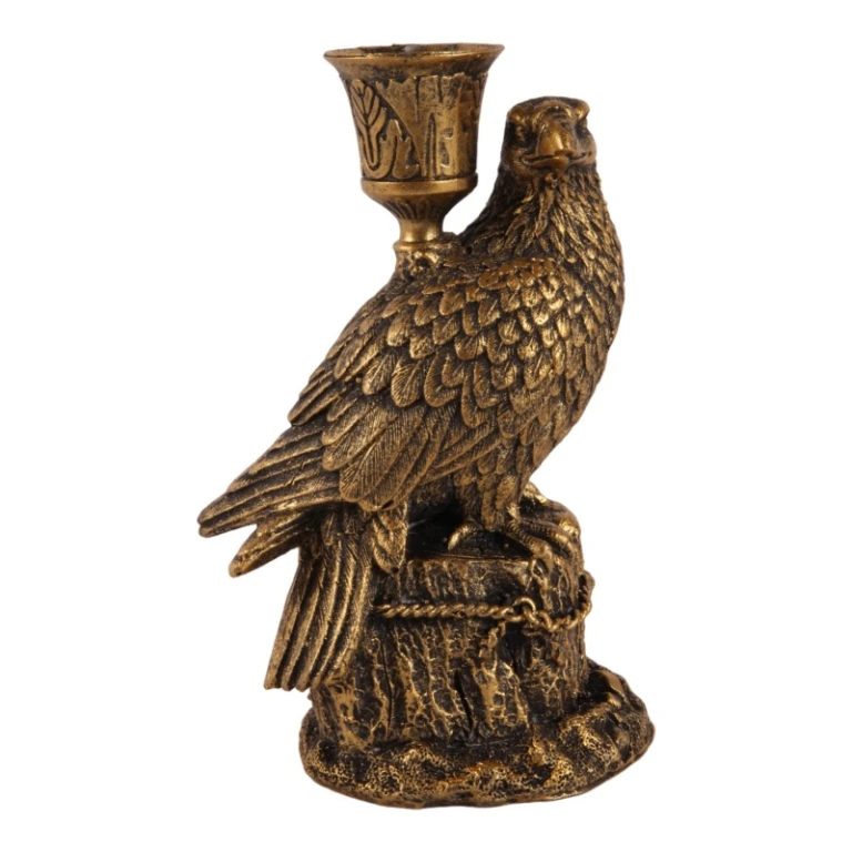 Castiçal Pássaro - 16 cm - dourado - resina sintética