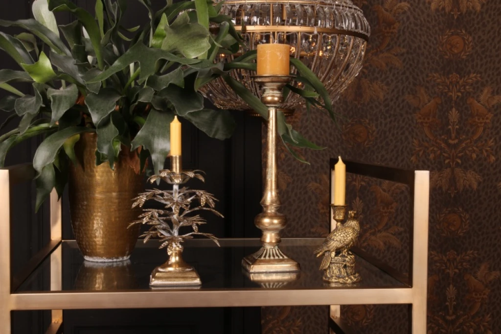 Castiçal Pássaro - 16 cm - dourado - resina sintética