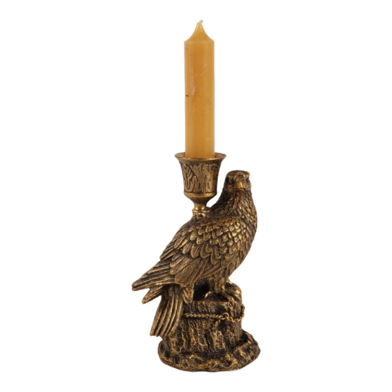 Castiçal Pássaro - 16 cm - dourado - resina sintética