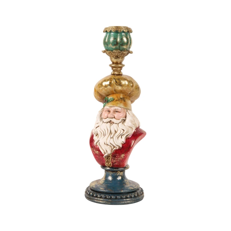 Castiçal Papai Noel - 25 cm - dourado - resina artística