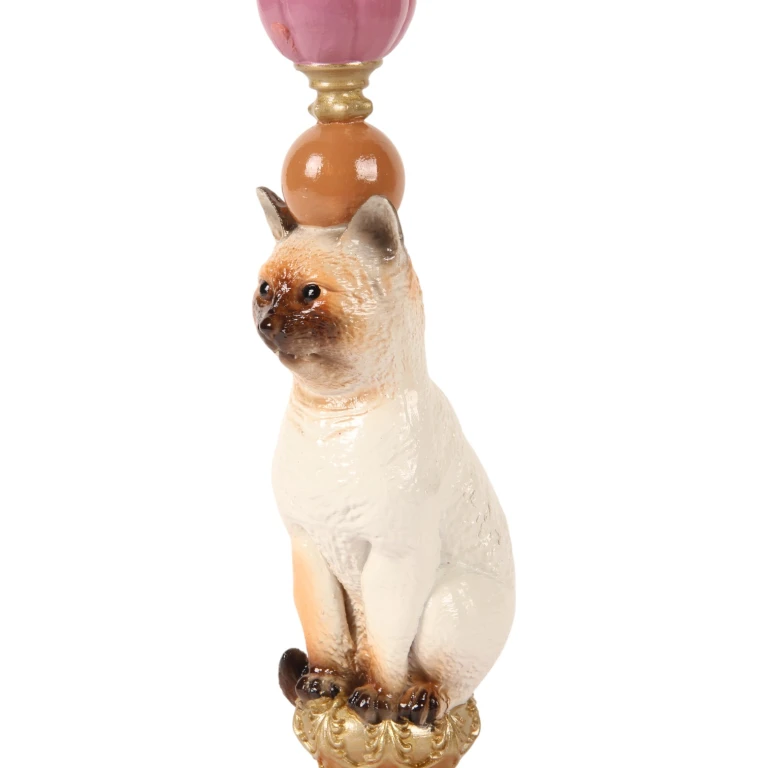 Castiçal Gato - 26 cm - multicolorido - resina sintética