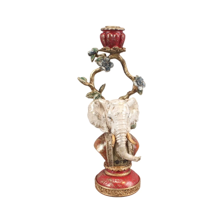 Castiçal Elefante - 31 cm - multicolorido - resina artística