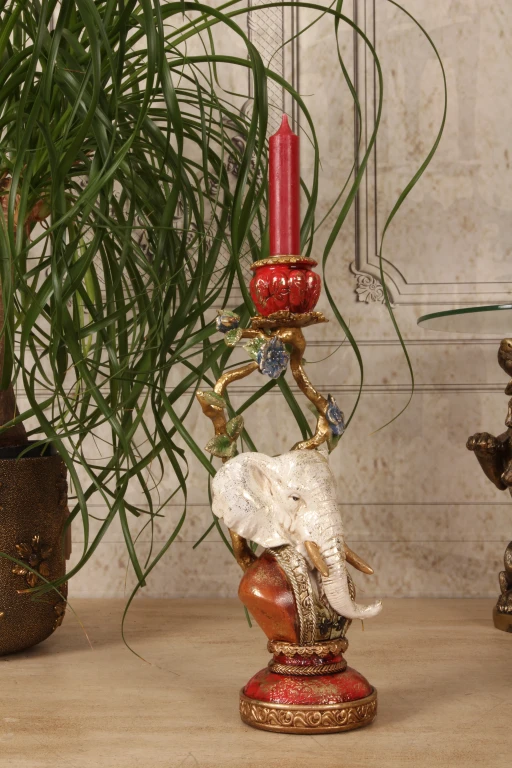 Castiçal Elefante - 31 cm - multicolorido - resina artística