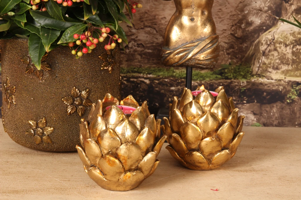 Castiçal Flor - 11 cm - ouro - resina sintética