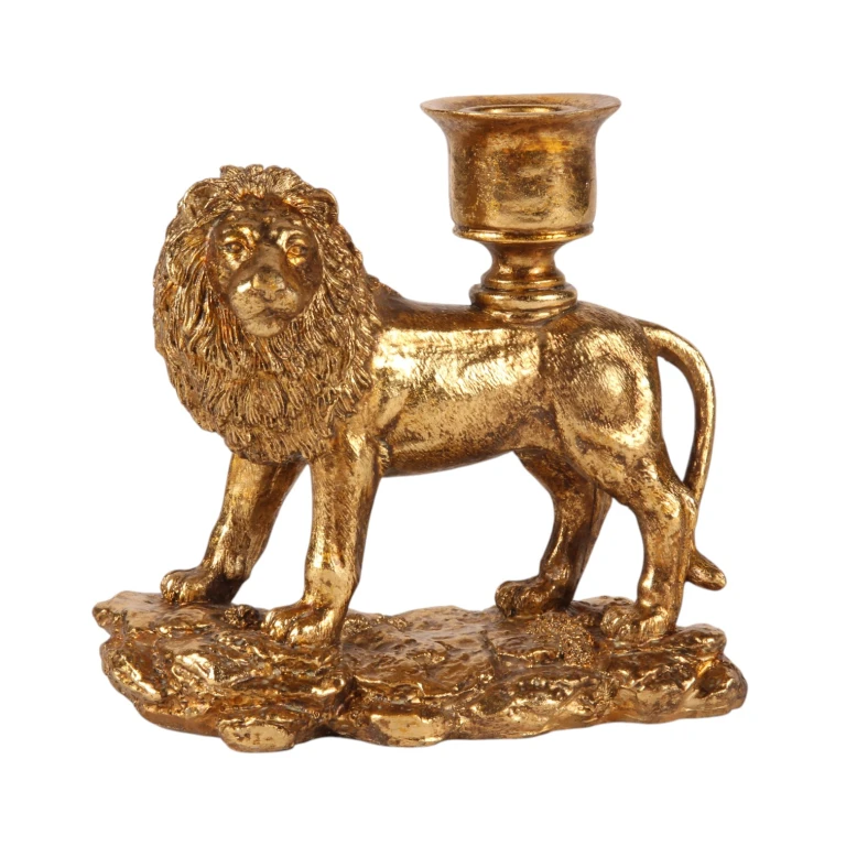 Candelabro Leão - 13 cm - dourado - resina artística
