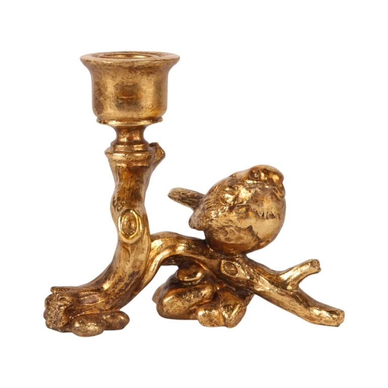 Candelabro pássaro - 12 cm - ouro - resina artística