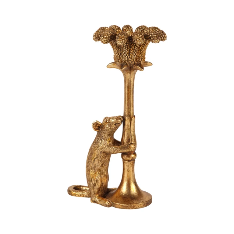 Castiçal Rato - 22,5 cm - dourado - resina sintética