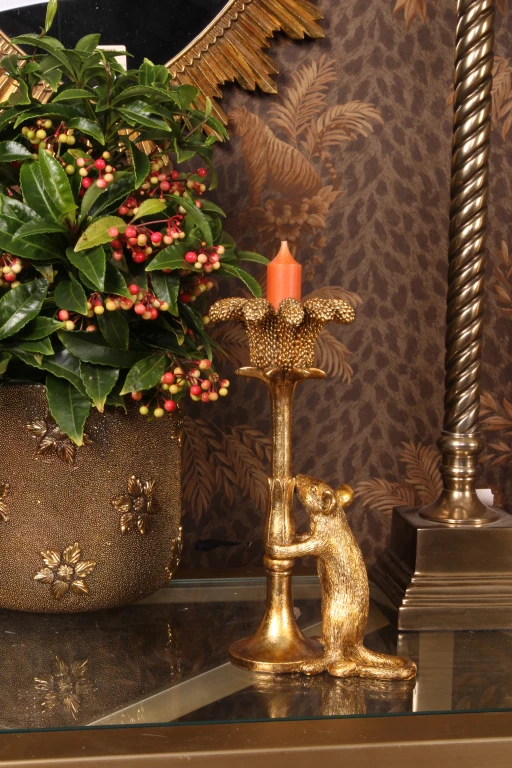 Castiçal Rato - 22,5 cm - dourado - resina sintética