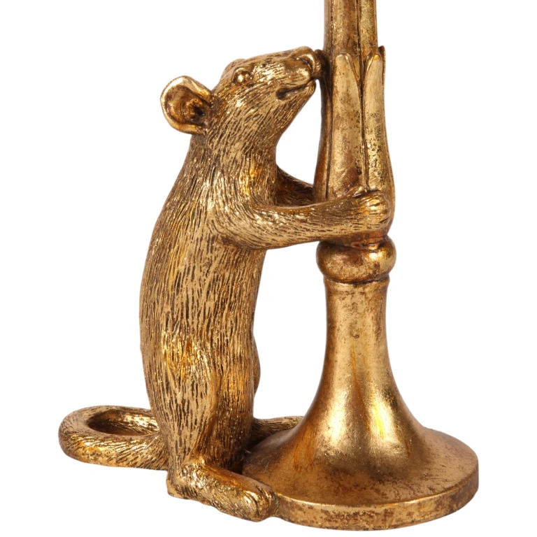 Castiçal Rato - 22,5 cm - dourado - resina sintética