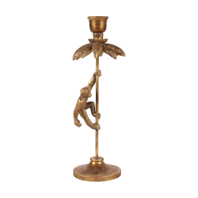 Castiçal Macaco - 31 cm - dourado - resina sintética