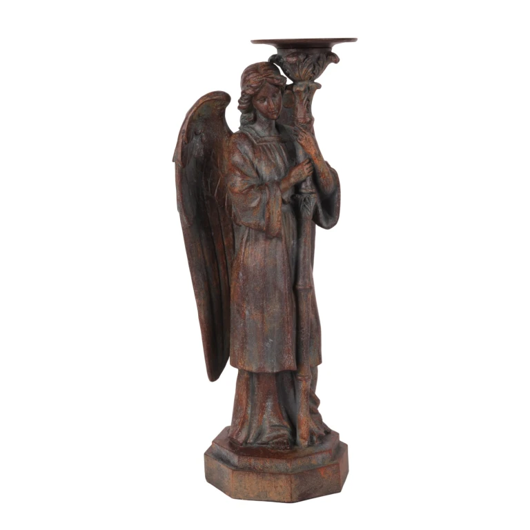 Castiçal Anjo - 40 cm - marrom antigo - resina sintética