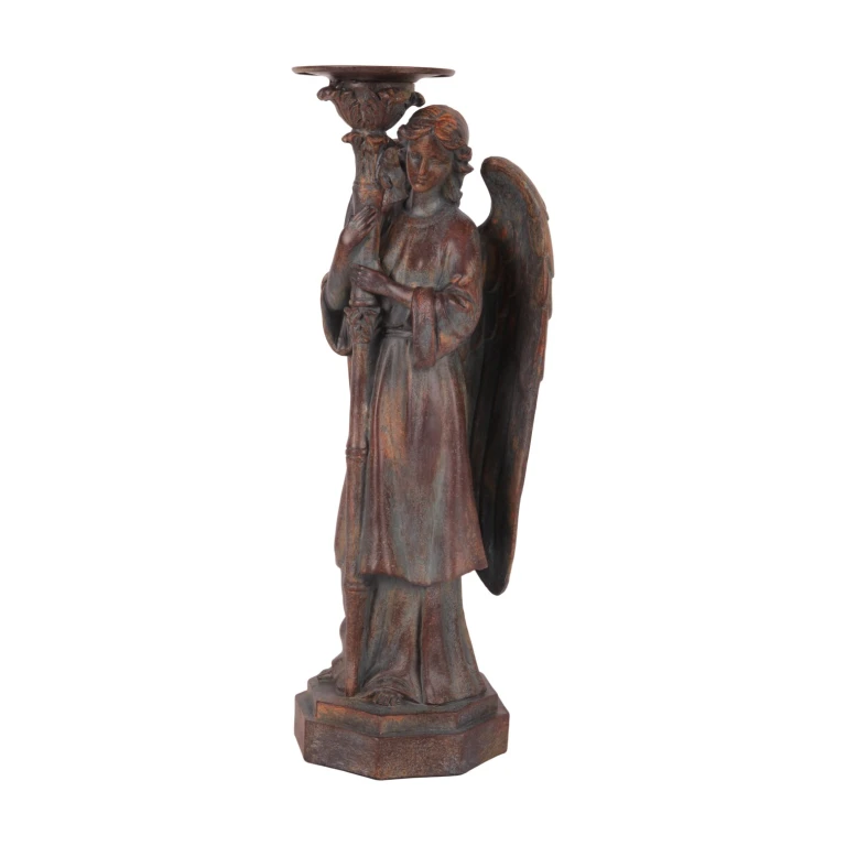 Candelabro Anjo - 40 cm - marrom antigo - resina sintética