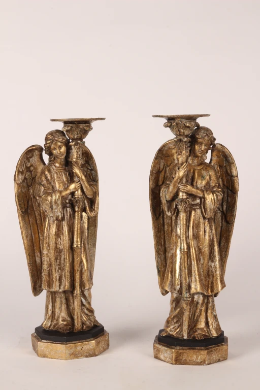 Candelabro Anjo - 40 cm - marrom antigo - resina sintética