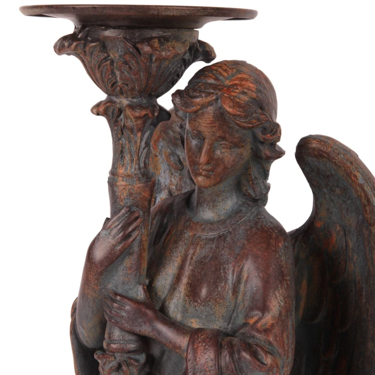 Candelabro Anjo - 40 cm - marrom antigo - resina sintética