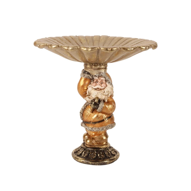 Bandeja Decorativa Papai Noel - dourada - resina sintética - 24 cm - 1 unidade