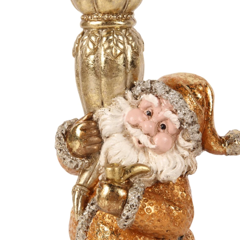 Castiçal Papai Noel - 23 cm - dourado - resina sintética
