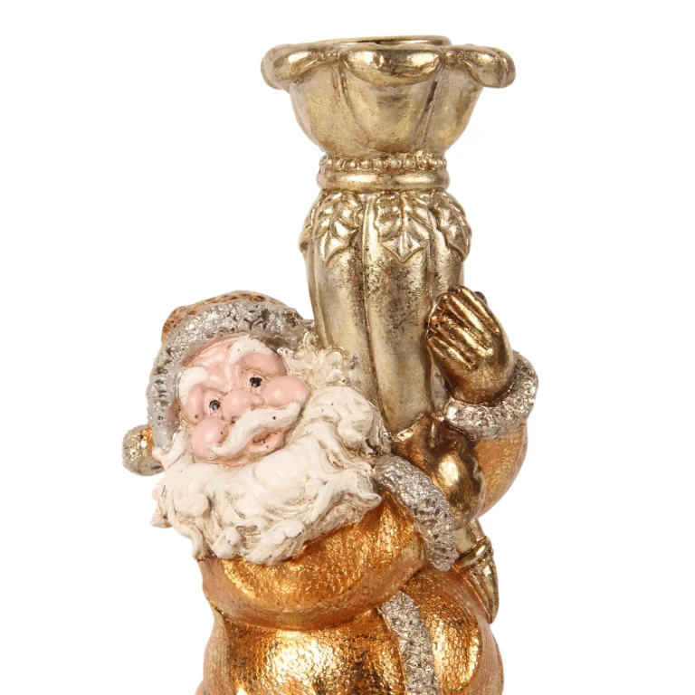 Castiçal Papai Noel - 23 cm - dourado - resina sintética