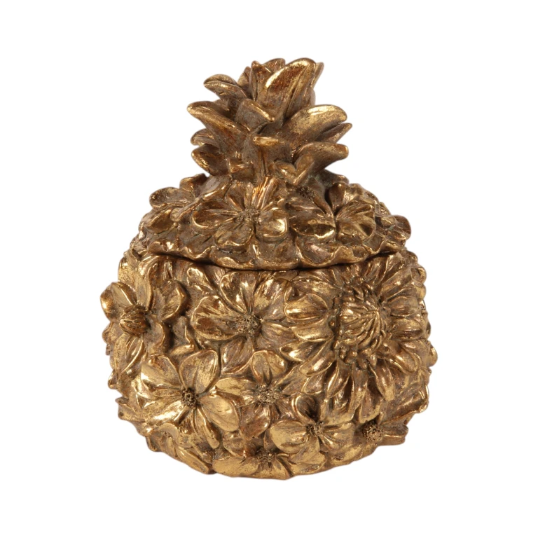 Caixa de Armazenamento Flores - 12,5 cm - dourado - resina