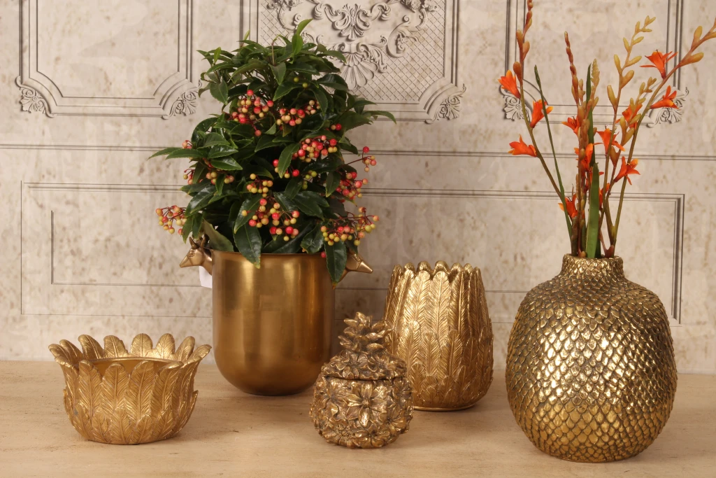 Caixa de Armazenamento Flores - 12,5 cm - dourado - resina
