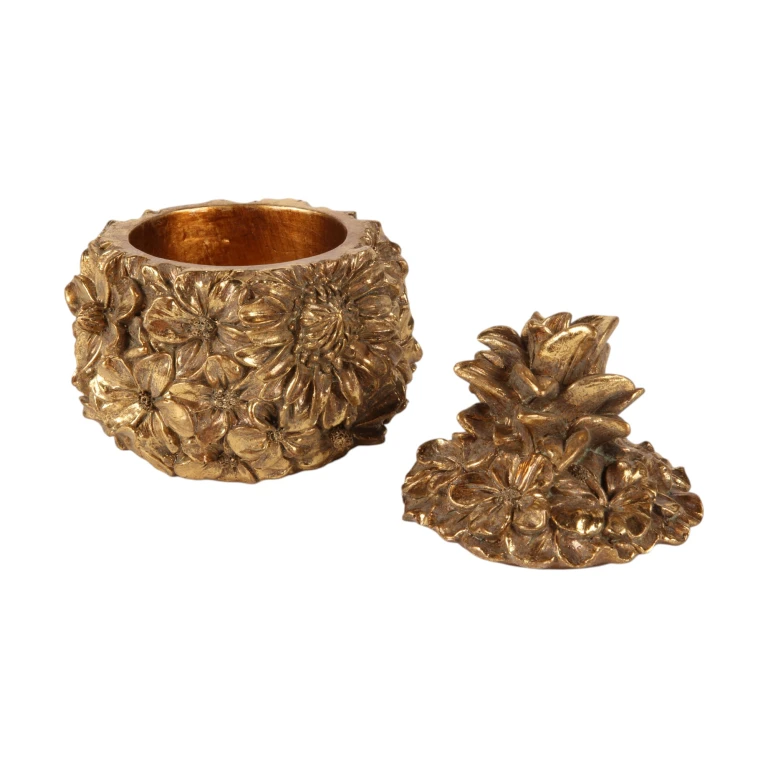 Caixa de Armazenamento Flores - 12,5 cm - dourado - resina