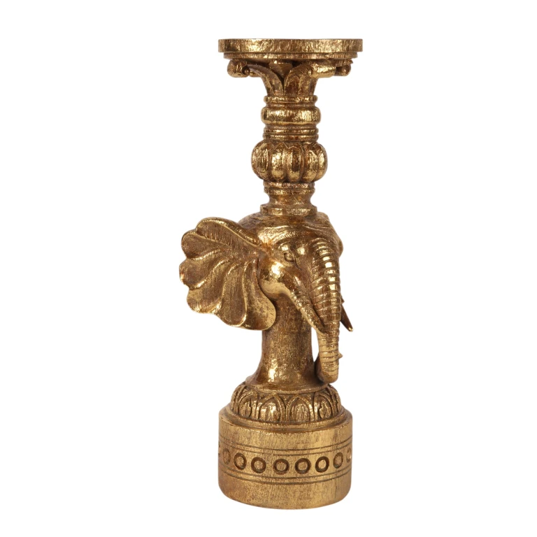 Castiçal Elefante - 38,5 cm - dourado - resina sintética