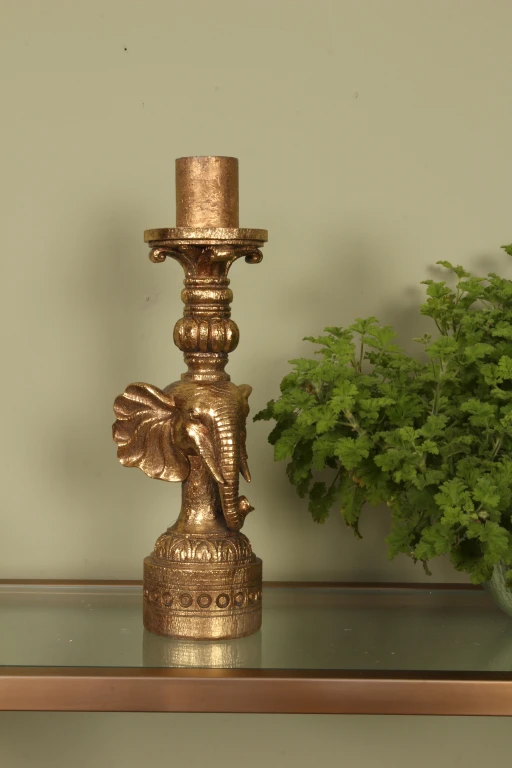 Castiçal Elefante - 38,5 cm - dourado - resina sintética