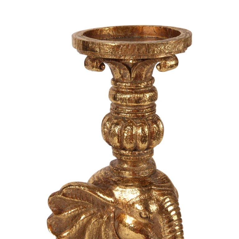 Castiçal Elefante - 38,5 cm - dourado - resina sintética