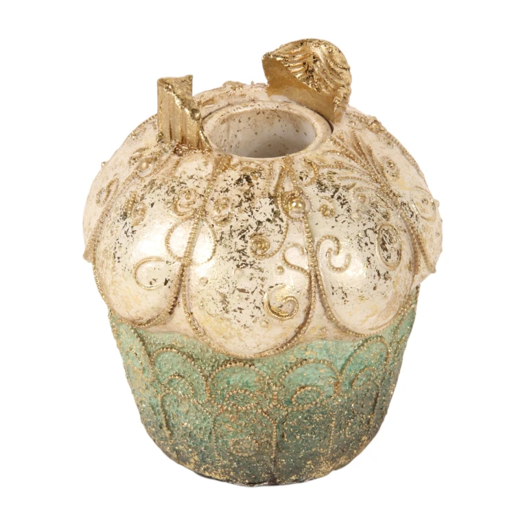Castiçal Cake - 9 cm - azul/dourado - resina sintética