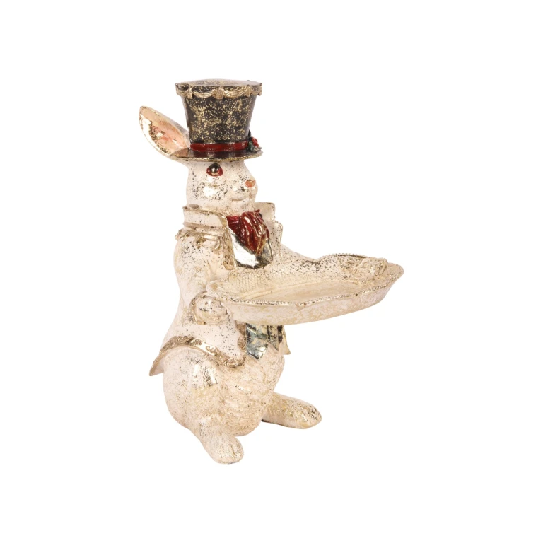 Escultura de Coelho com Tigela - branca - 23 cm