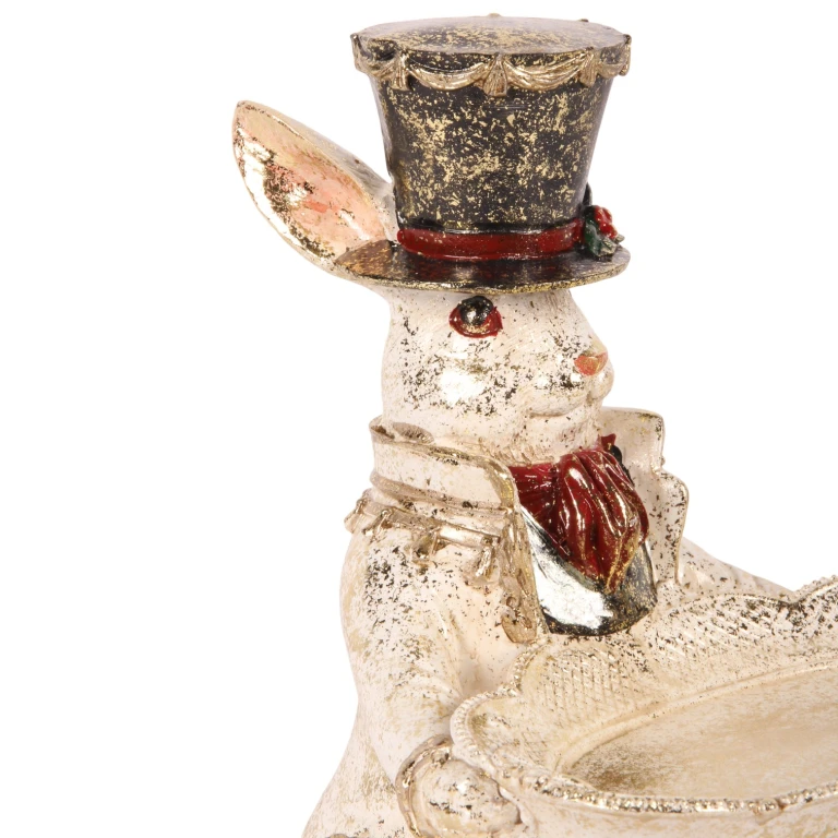 Escultura de Coelho com Tigela - branca - 23 cm