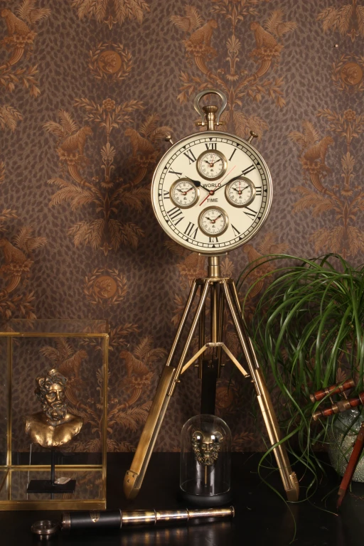Relógio mundial com suporte - ouro - 100 cm