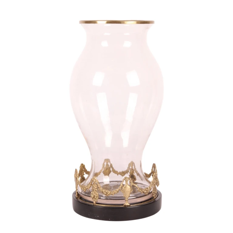 Castiçal - 35 cm - dourado - latão e vidro
