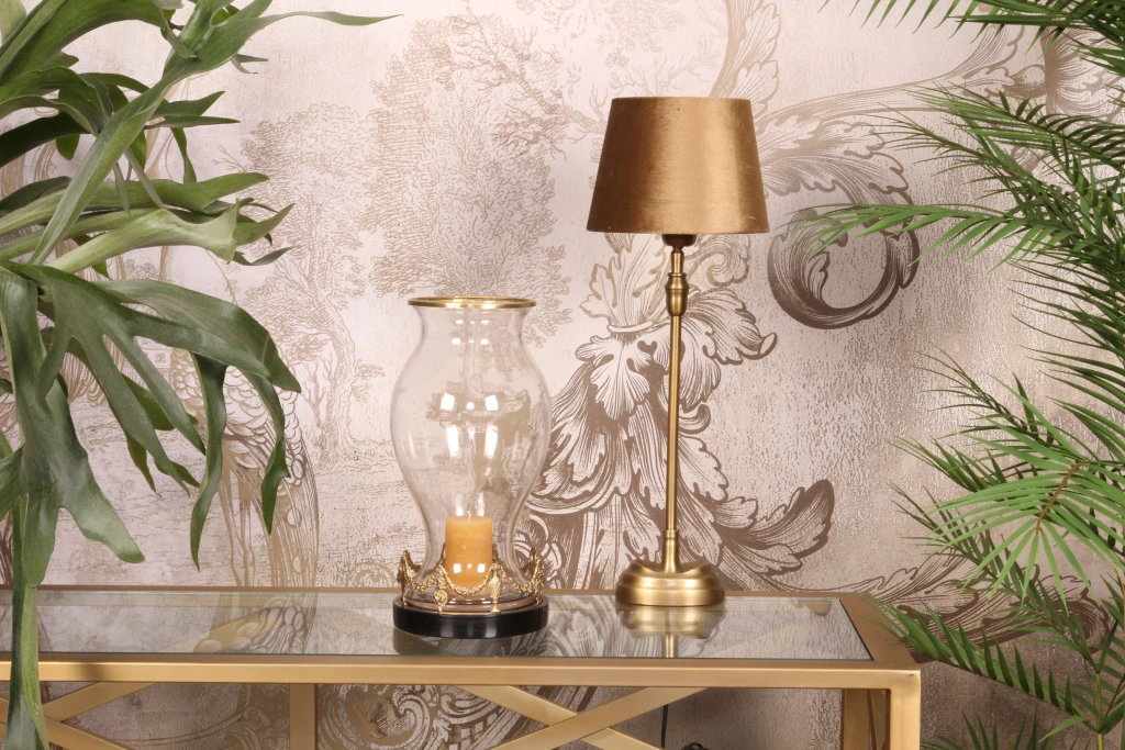 Castiçal - 35 cm - dourado - latão e vidro
