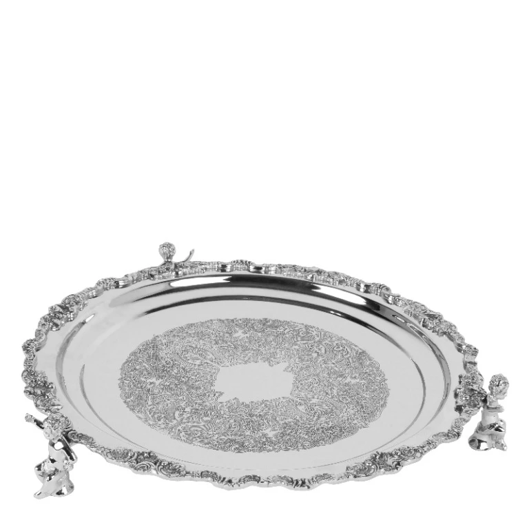 Prato decorativo com anjinhos - prata - 39 cm - 1 peça