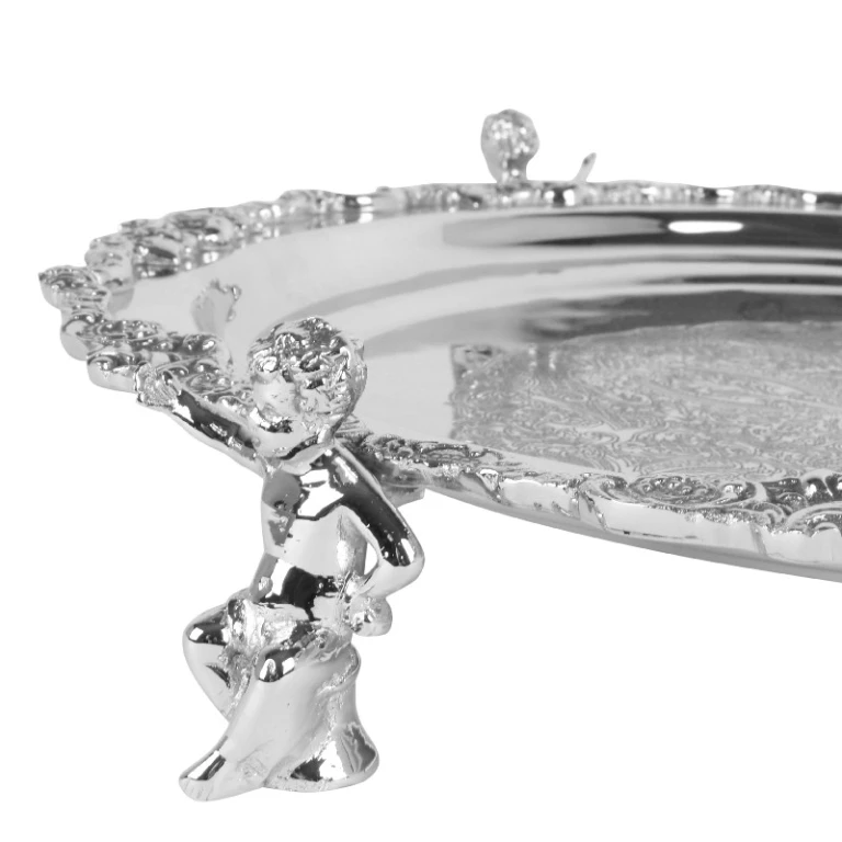 Prato decorativo com anjinhos - prata - 39 cm - 1 peça