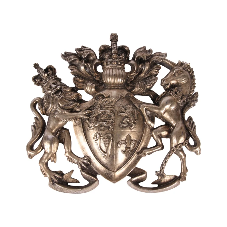 Escudo de armas ornamentação de parede - prata - 38 cm - resina artística